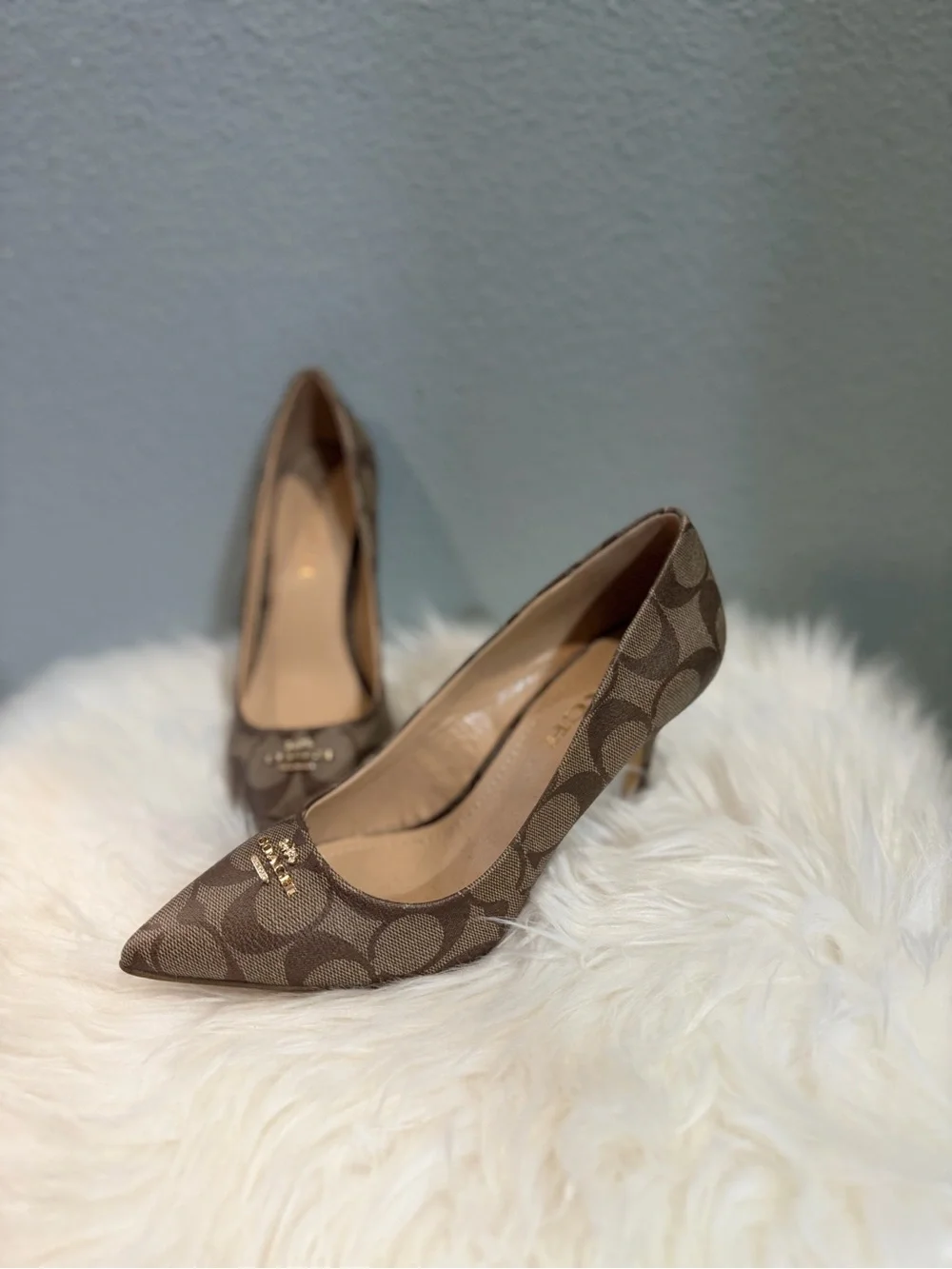Coach Brown Monogram Pointed Toe Heels